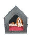Ahşap Köpek Kulübesi Dekoratif Köpek Evi Siyah Renk Çatılı Model